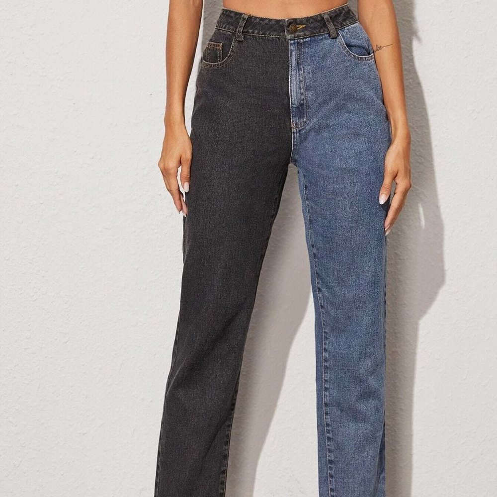 High Rise Two Tone Mom Jeans Size 0